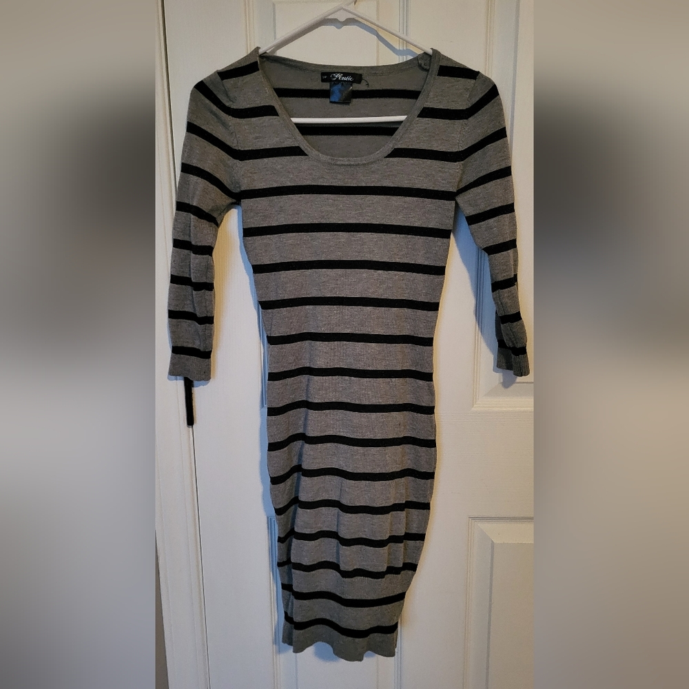 Black and Gray Turtleneck Bodycon Sweater Dress